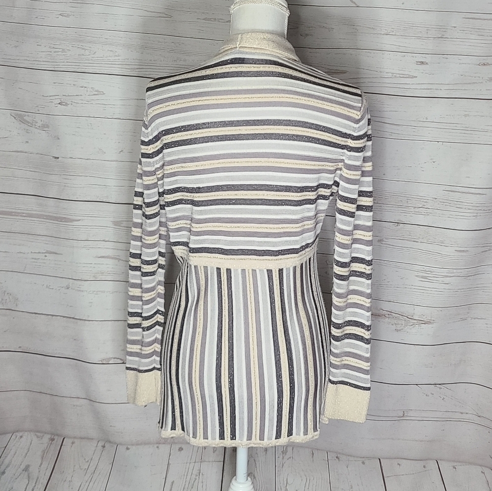 Whbm Grey & Gold Striped Open Front Cardigan - image 3